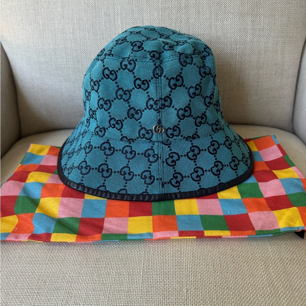 Gucci Canvas with Leather Trim Bucket Hat